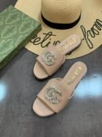Gucci Double G Slippers Leather Beaded In Beige - Image 7