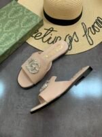 Gucci Double G Slippers Leather Beaded In Beige - Image 4