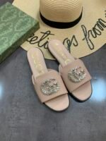 Gucci Double G Slippers Leather Beaded In Beige - Image 2