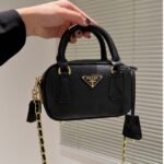 Prada Saffiano Lux Signature Mini Bauletto Bag Black 19Cm - Image 2