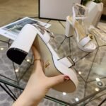 Gucci Gg Leather Heeled Sandal White - Image 6
