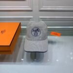 Hermes Logo Canvas Cap Grey - Image 6