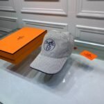 Hermes Logo Canvas Cap Grey - Image 5