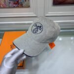 Hermes Logo Canvas Cap Grey - Image 4