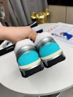 Chanel 23C Silver Metallic Cc Logo Lace Up Flat Runner Trainer Sneaker White Turquoise - Image 6