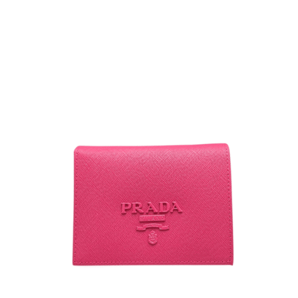 Prada Saffiano Monochrome Flap Small Wallet Full Dark Pink 10Cm 1Mv204 Qwa F0002