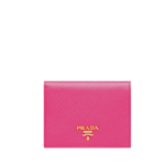 Prada Saffiano Leather Flap Small Wallet Dark Pink And Gold 10Cm 1Mv204 Qwa F0505
