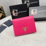 Prada Saffiano Leather Flap Small Wallet Dark Pink And Gold 10Cm 1Mv204 Qwa F0505 - Image 10
