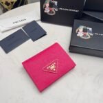 Prada Small Saffiano Lux Leather Flap Continental Triangle Dark Pink Wallet 10Cm - Image 2