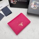 Prada Saffiano Leather Flap Small Wallet Dark Pink And Gold 10Cm 1Mv204 Qwa F0505 - Image 3