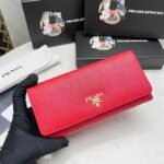 Prada Saffiano Leather Flap Long Wallet Red And Gold 19Cm 1Mh132 Zlp F0Rau - Image 8
