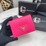 Prada Small Saffiano Lux Leather Flap Continental Triangle Dark Pink Wallet 10Cm - Image 9