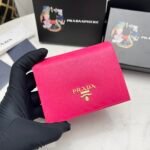 Prada Saffiano Leather Flap Small Wallet Dark Pink And Gold 10Cm 1Mv204 Qwa F0505 - Image 9