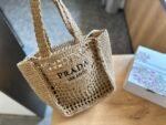 Prada Raffia Grass Small Crochet Tote Bag Natural 22Cm 1Bg444 2A2T F0018 V Ooo - Image 5
