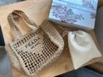 Prada Raffia Grass Small Crochet Tote Bag Natural 22Cm 1Bg444 2A2T F0018 V Ooo - Image 4