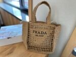 Prada Raffia Grass Small Crochet Tote Bag Natural 22Cm 1Bg444 2A2T F0018 V Ooo - Image 2