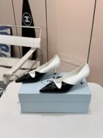 Prada Two Tone Toe Kitten Heels In Black And White - Image 5