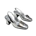 Prada Leather Slingback Pumps Silver