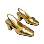 Prada Leather Slingback Pumps Gold