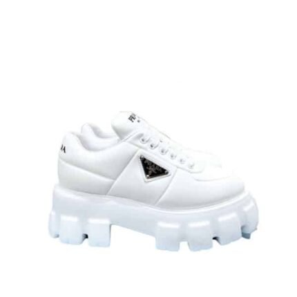Prada Soft Padded Nappa Leather Lace Up Shoes White