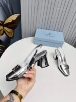 Prada Leather Slingback Pumps Silver - Image 4