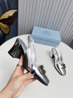 Prada Leather Slingback Pumps Silver - Image 5