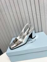 Prada Leather Slingback Pumps Silver - Image 6