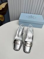 Prada Leather Slingback Pumps Silver - Image 8