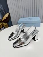 Prada Leather Slingback Pumps Silver - Image 9
