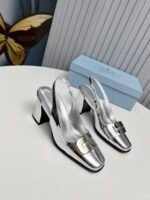Prada Leather Slingback Pumps Silver - Image 10
