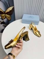 Prada Leather Slingback Pumps Gold - Image 4