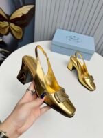 Prada Leather Slingback Pumps Gold - Image 5