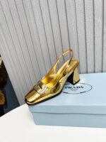 Prada Leather Slingback Pumps Gold - Image 6