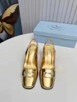 Prada Leather Slingback Pumps Gold - Image 8