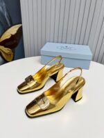 Prada Leather Slingback Pumps Gold - Image 9