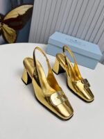 Prada Leather Slingback Pumps Gold - Image 10