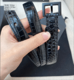 Saint Laurent Croc Embossed Leather Belt Black 26267332 - Image 3