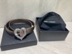 Saint Laurent Heart Thin Belt In Silver And Black 640578Dsf0J1000 - Image 6
