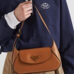 Prada Triangle Logo Shoulder Bag Caramel 24Cm - Image 3