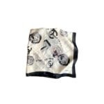 Chanel Cc With Pink Flower Square Scarf White 90Cm