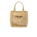 Prada Raffia Grass Small Crochet Tote Bag Natural 22Cm 1Bg444 2A2T F0018 V Ooo