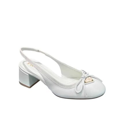 Prada Triangle Logo Bow Slingback Pump In White
