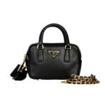 Prada Saffiano Lux Signature Mini Bauletto Bag Black 19Cm