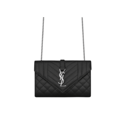 Saint Laurent Envelope Small Bag In Mix Matelassé Grain De Poudre Embossed Black Silver 21Cm 600195Bow921000