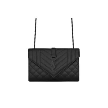 Saint Laurent Envelope Small Bag In Mix Matelassé Grain De Poudre Embossed Black Noir 600195Bow981000