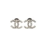 Chanel Cc Crystal Pearl Silver Earrings