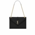 Saint Laurent Envelope Large Bag In Mix Matelassé Grain De Poudre Embossed Black Gold 31Cm 600166Bow911000