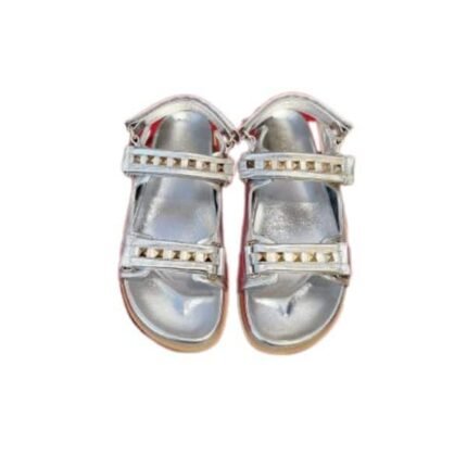 Valentino Garavani Rockstud Flat Sandal In Nappa Leather For Woman In Silver