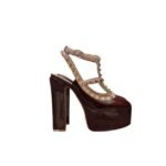 Valentino Rockstud Platform Pump In Patent Leather Brown