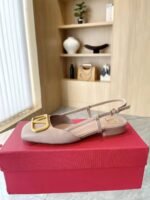Valentino Garavani V Logo Leather Slingback Flats Beige - Image 6